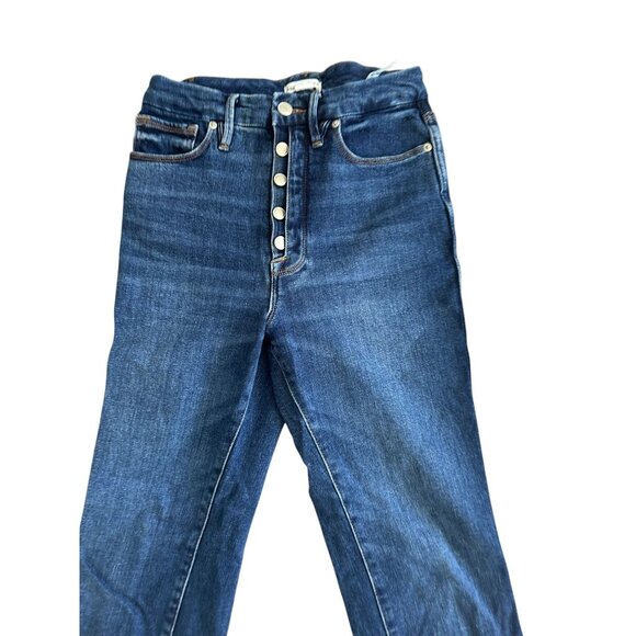 GOOD AMERICAN Medium Wash Buttoned Straight Leg Stretch Jeans SIze 25 / 0 - Picture 3 of 7